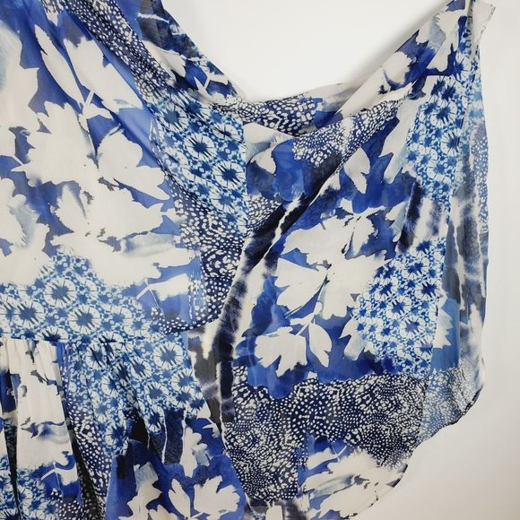 MAXI SKIRT (+ Slip) Asymmetrical Blue & White Abstract Floral Sz XL - Picture 7 of 10